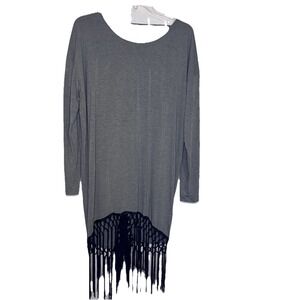 Anthropologie POL Women's Open Back Gray Tunic With Long Fringe, Oversized Small